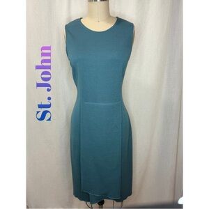 St. John Blue Knit Sleeveless Sheath Dress Size 6 Classic Elegant Workwear